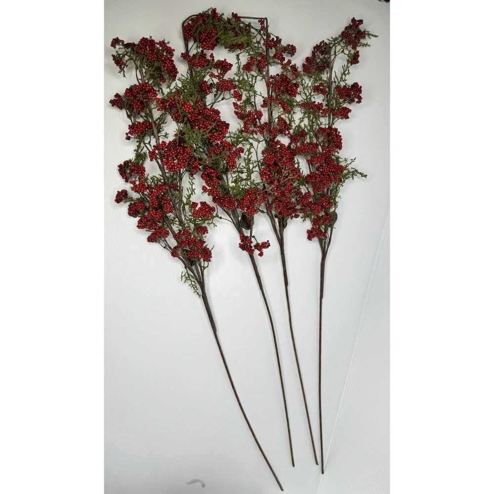Plantation Shop 40 Inch Red Berry Branch and Leaf Floral Stems Set of 8 NEW
